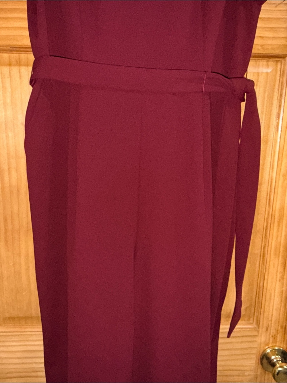 Calvin Klein Elegant Burgundy Jumpsuit w/Self Tie Belt, Tulip Sl & Pockets-16-EC - Picture 5 of 16